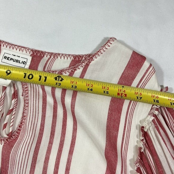For The Republic Red & White Tassel‎ Striped Ruffle Bell Sleeves Dress Size S - Picture 8 of 11